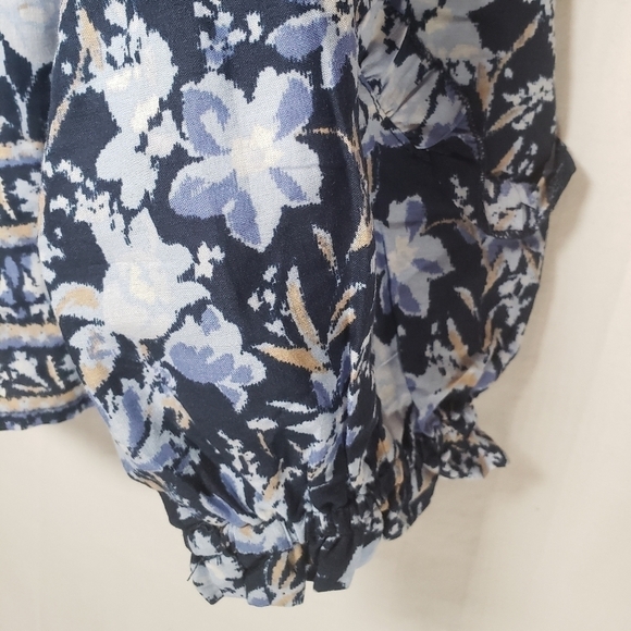 Time And Tru Blue Floral Boho Peasant Shirt Sz L - Picture 7 of 10